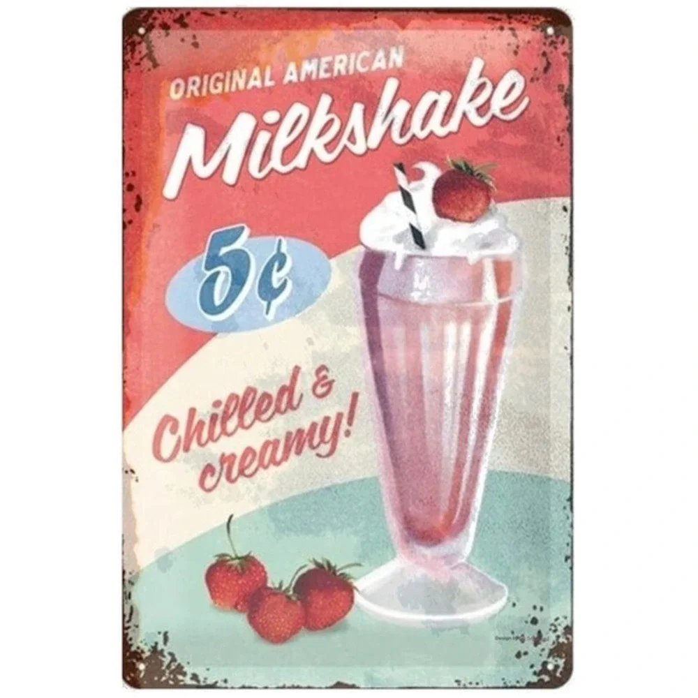 US Vintage Retro Looking Milkshake Soda Tin‎ Sign door Wall Decor 12